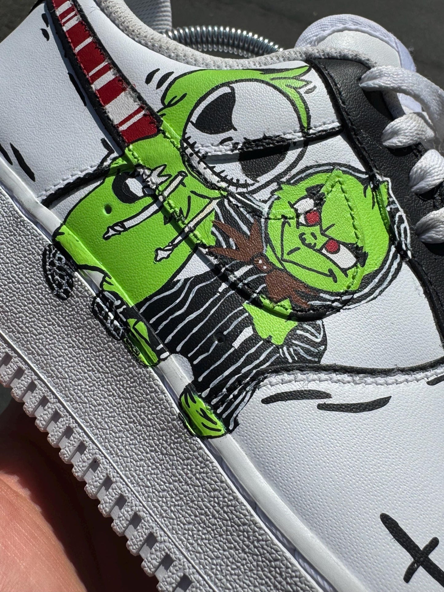 Hand-Painted Nightmare Before Christmas Air Force 1 Sneakers: Jack Skellington & The Grinch