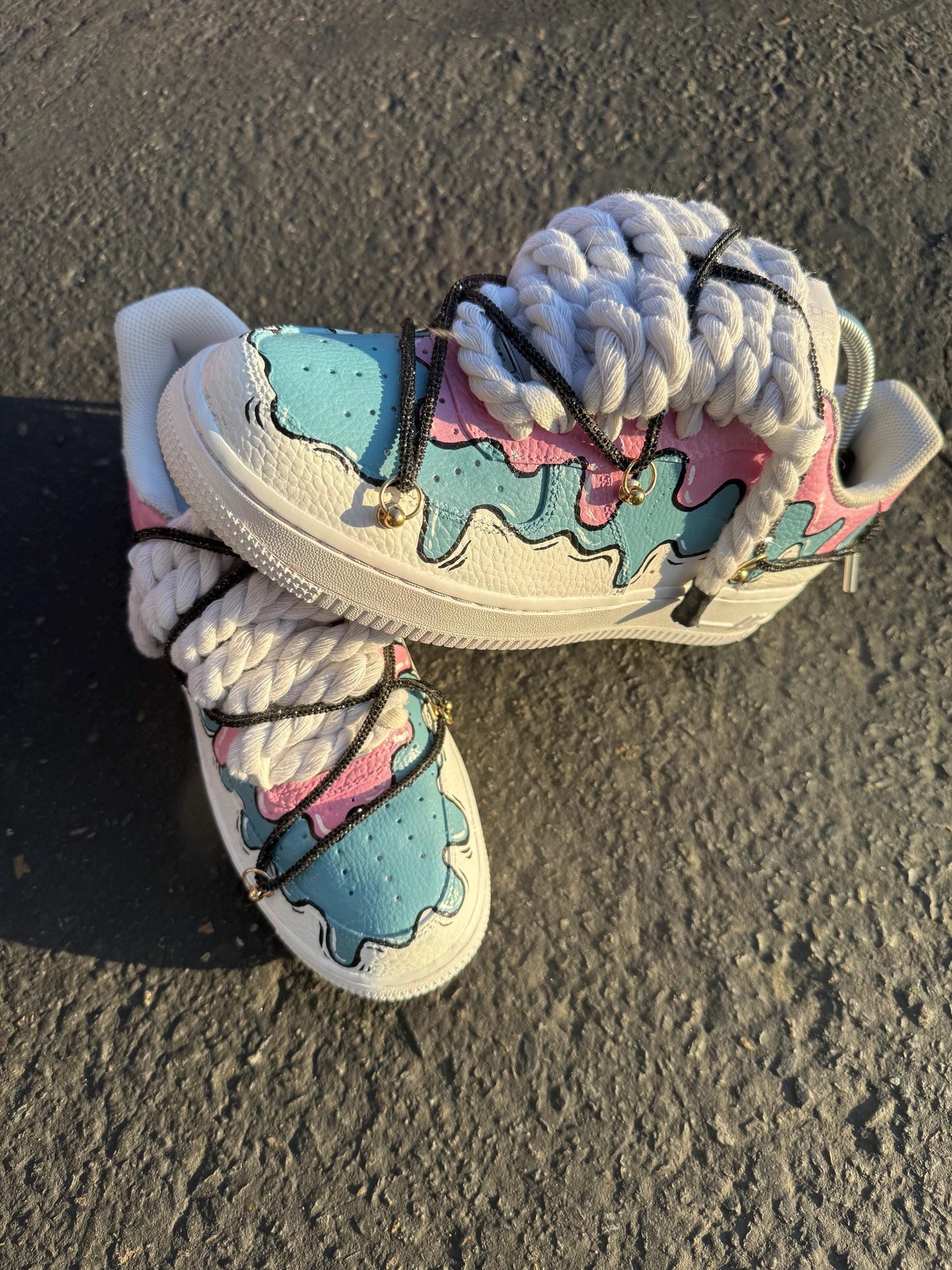 Hand-Painted Ice Cream Drip Air Force 1s: Custom Pastel Sneakers