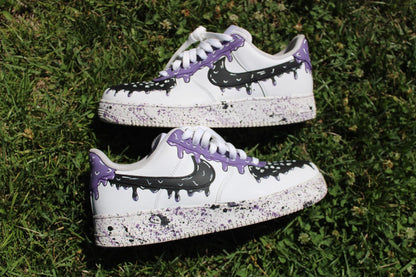 Custom Drip Air Force 1s: Hand-Painted Purple Splatter Shoes