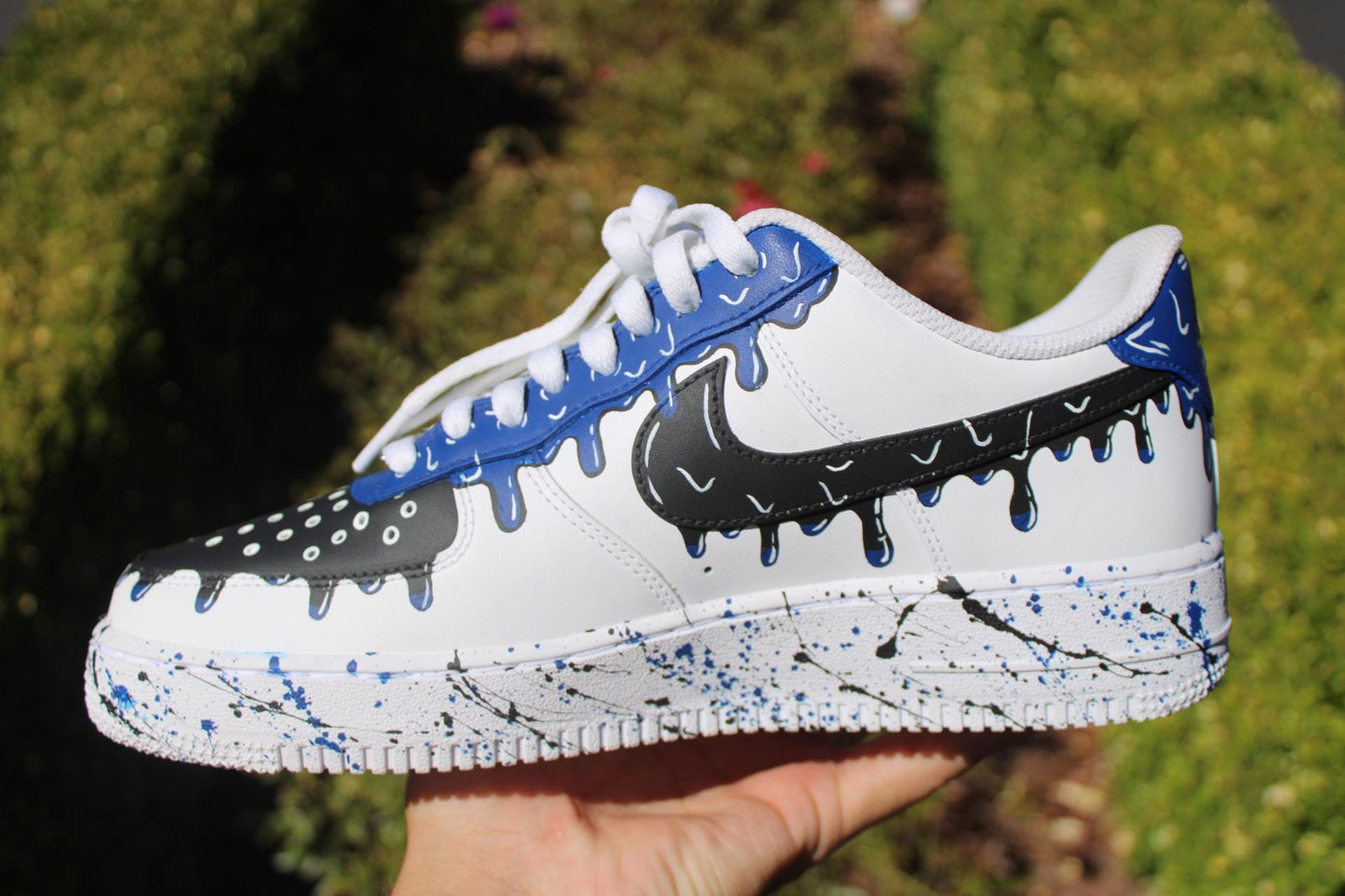 Custom Drip Air Force 1s: Hand-Painted Blue Splatter Shoes