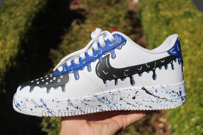 Custom Drip Air Force 1s: Hand-Painted Blue Splatter Shoes