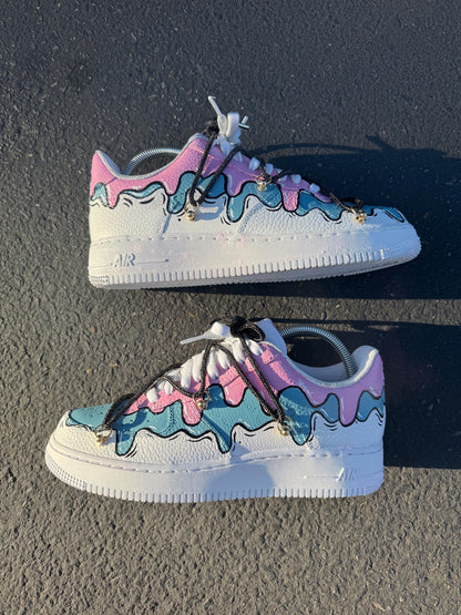 Hand-Painted Ice Cream Drip Air Force 1s: Custom Pastel Sneakers