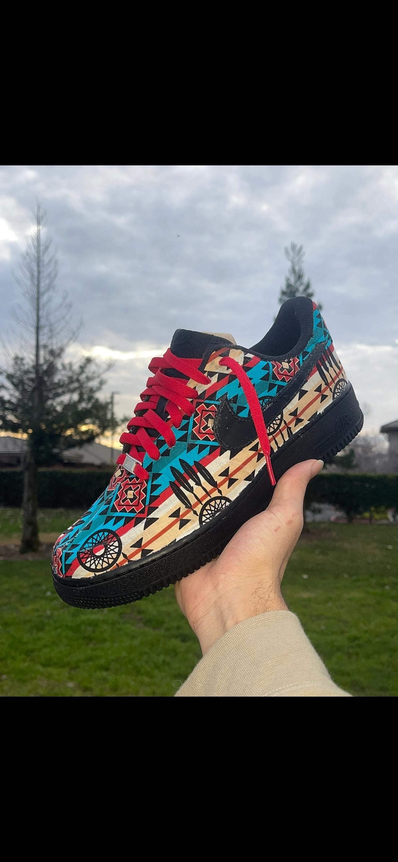 Hand-Painted Tribal Air Force 1 Sneakers: Indigenous Fabric, One-of-One