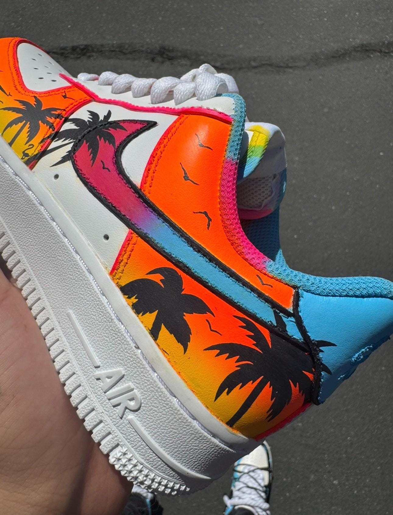 Hand-Painted Sunset Palm Tree Air Force 1s: Custom Beach Sneakers