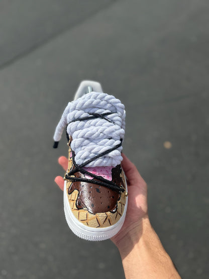 Hand-Painted Ice Cream Drip Air Force 1s: Custom Waffle Cone Sneakers