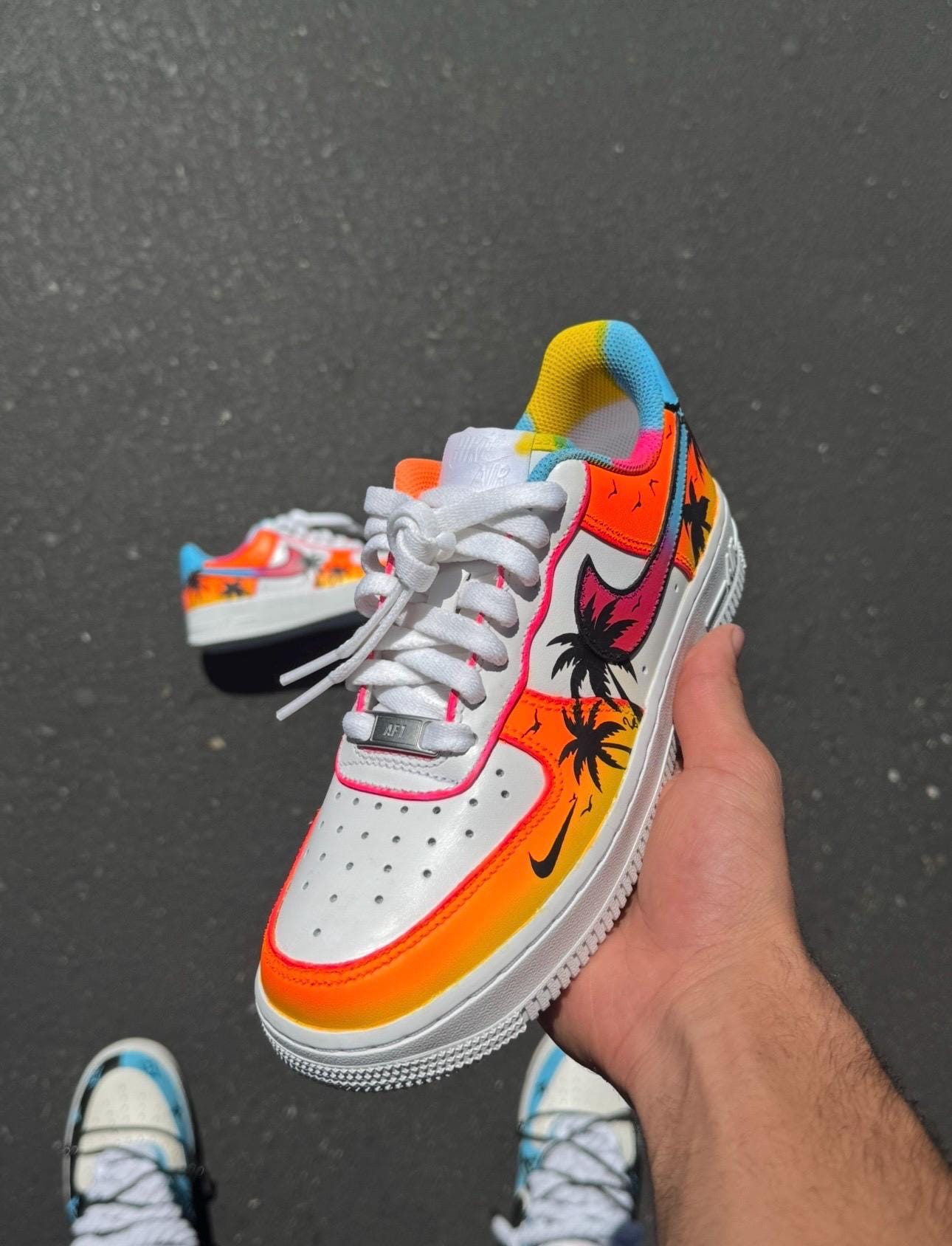 Hand-Painted Sunset Palm Tree Air Force 1s: Custom Beach Sneakers