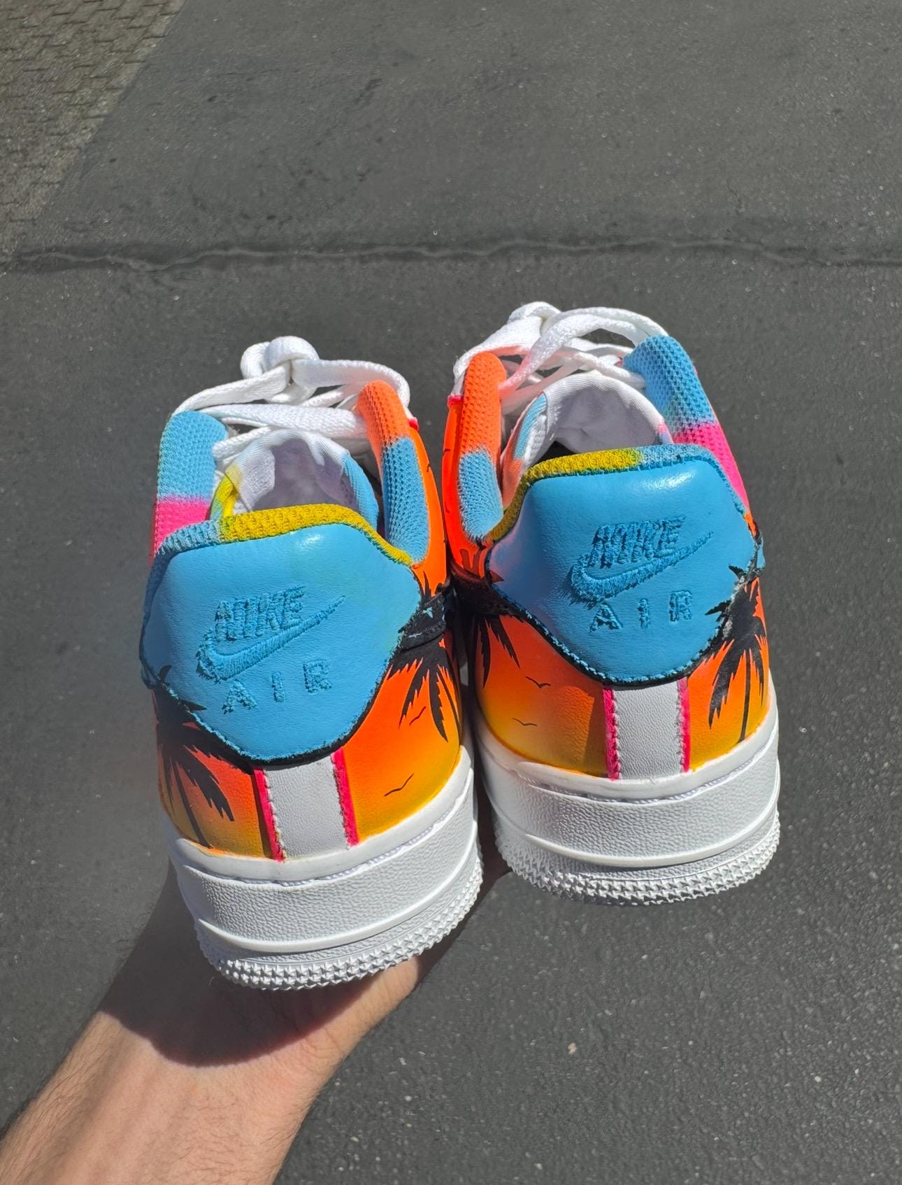 Hand-Painted Sunset Palm Tree Air Force 1s: Custom Beach Sneakers