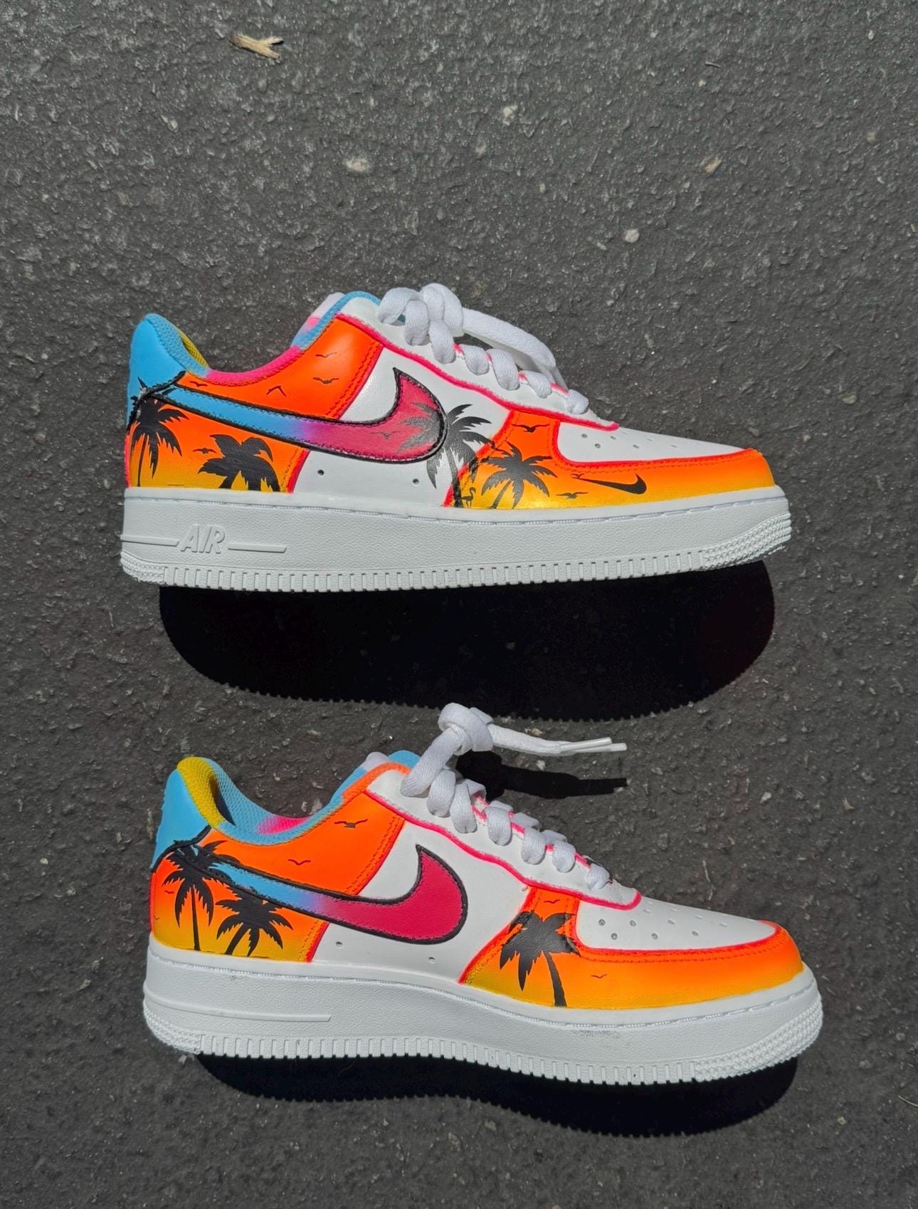 Hand-Painted Sunset Palm Tree Air Force 1s: Custom Beach Sneakers