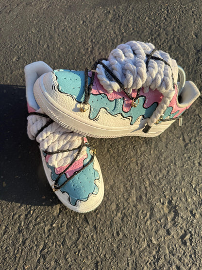Hand-Painted Ice Cream Drip Air Force 1s: Custom Pastel Sneakers