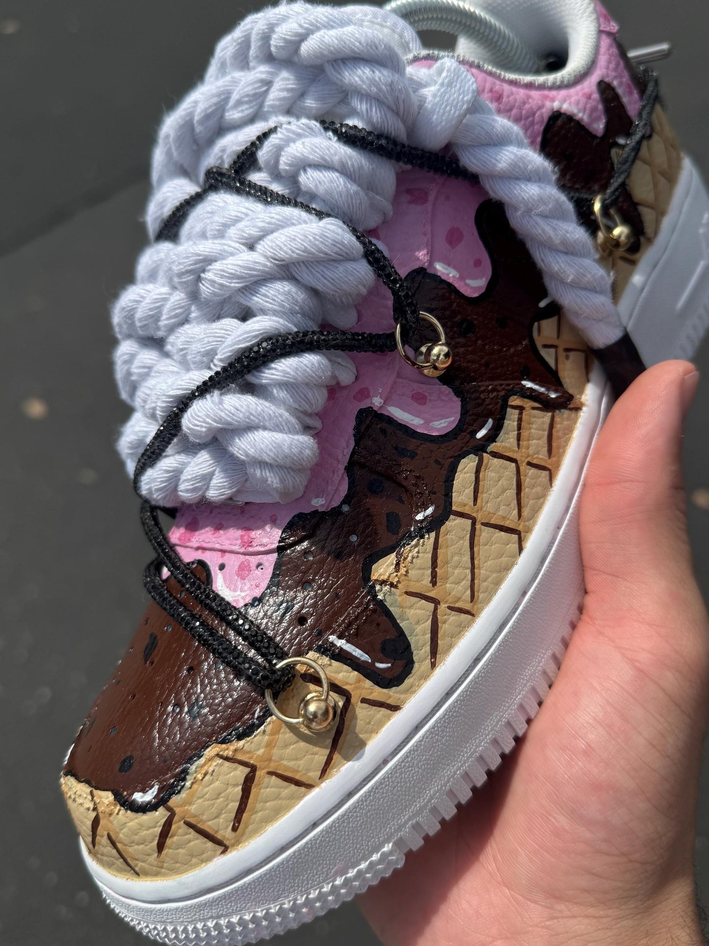 Hand-Painted Ice Cream Drip Air Force 1s: Custom Waffle Cone Sneakers