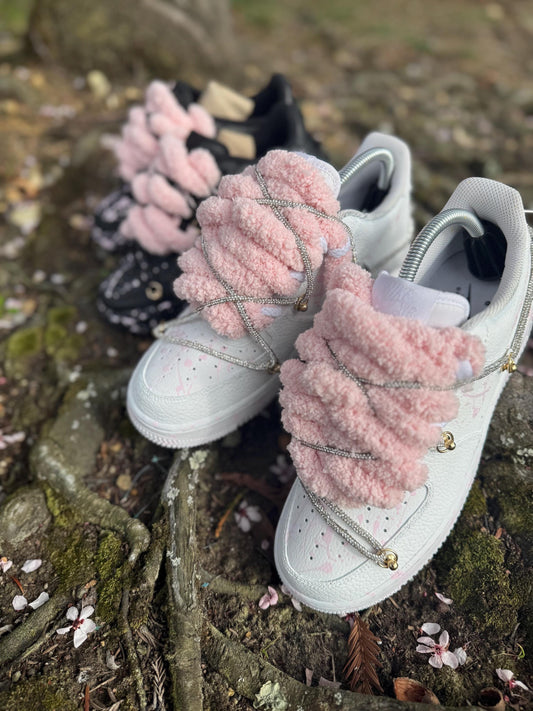Custom Pink Splatter Sneakers: Hand-Painted Plush Lace Streetwear Shoes