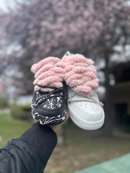 Custom Pink Splatter Sneakers: Hand-Painted Plush Lace Streetwear Shoes