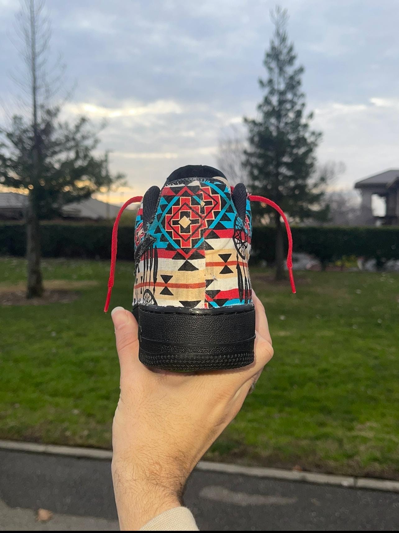 Hand-Painted Tribal Air Force 1 Sneakers: Indigenous Fabric, One-of-One