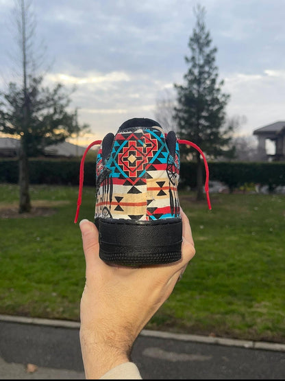Hand-Painted Tribal Air Force 1 Sneakers: Indigenous Fabric, One-of-One