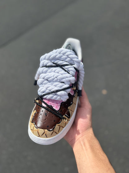 Hand-Painted Ice Cream Drip Air Force 1s: Custom Waffle Cone Sneakers