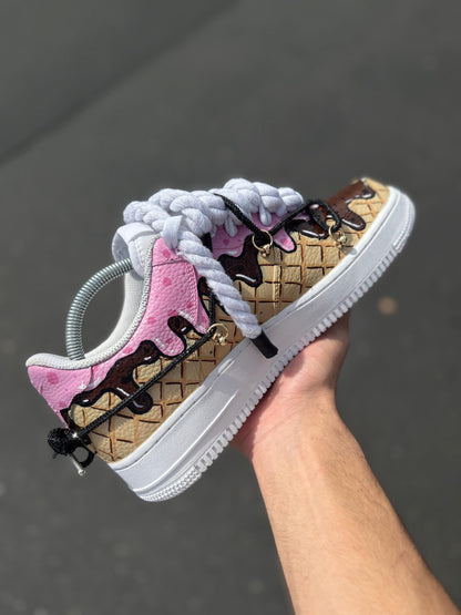 Hand-Painted Ice Cream Drip Air Force 1s: Custom Waffle Cone Sneakers