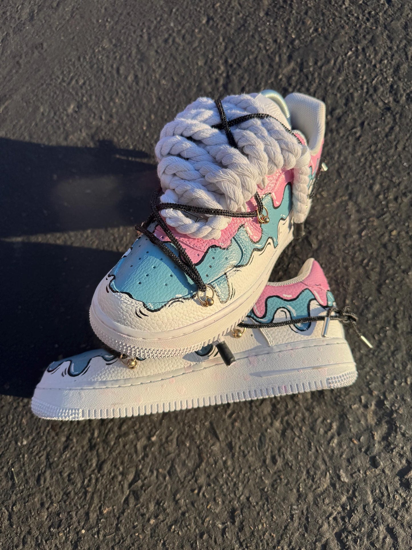 Hand-Painted Ice Cream Drip Air Force 1s: Custom Pastel Sneakers