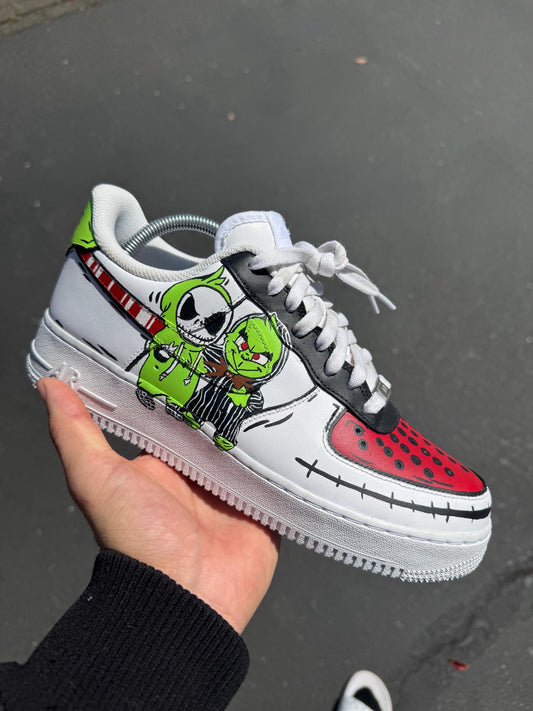Hand-Painted Nightmare Before Christmas Air Force 1 Sneakers: Jack Skellington & The Grinch