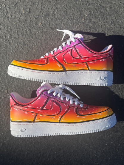 Custom Air Force 1 Sneakers: Sunset Gradient Cartoon Shoes