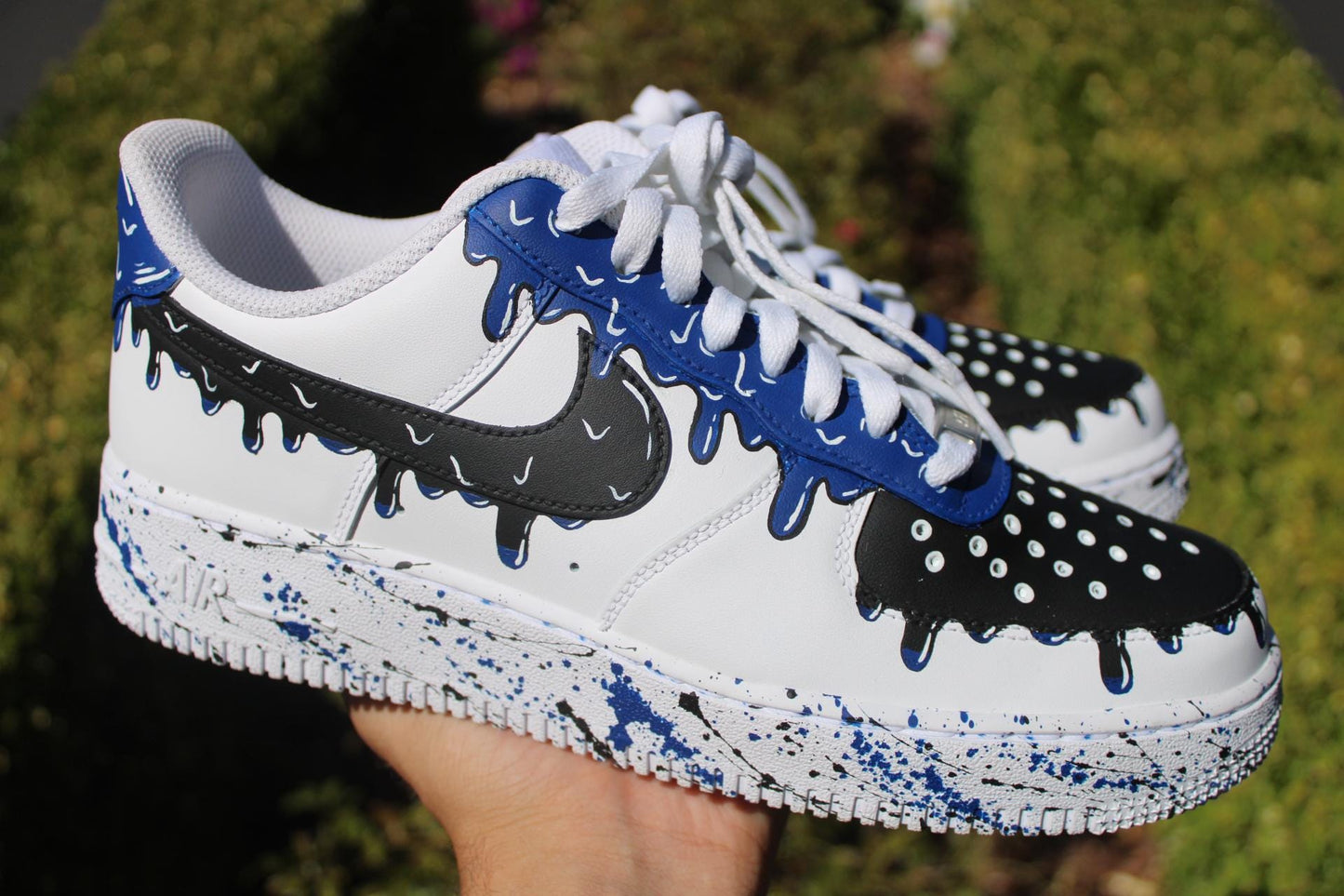 Custom Drip Air Force 1s: Hand-Painted Blue Splatter Shoes