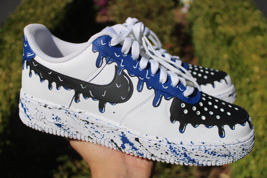 Custom Drip Air Force 1s: Hand-Painted Blue Splatter Shoes