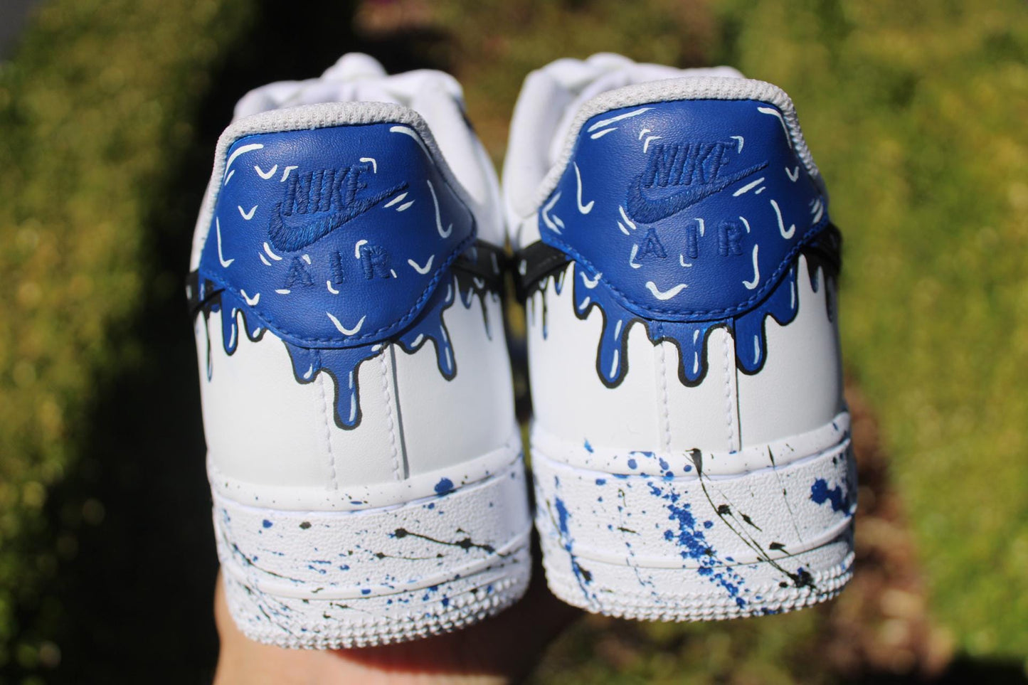 Custom Drip Air Force 1s: Hand-Painted Blue Splatter Shoes