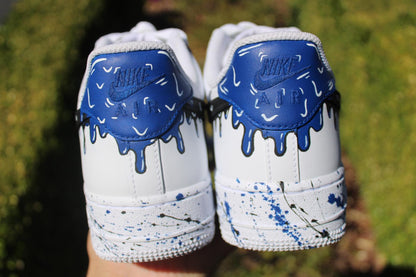 Custom Drip Air Force 1s: Hand-Painted Blue Splatter Shoes