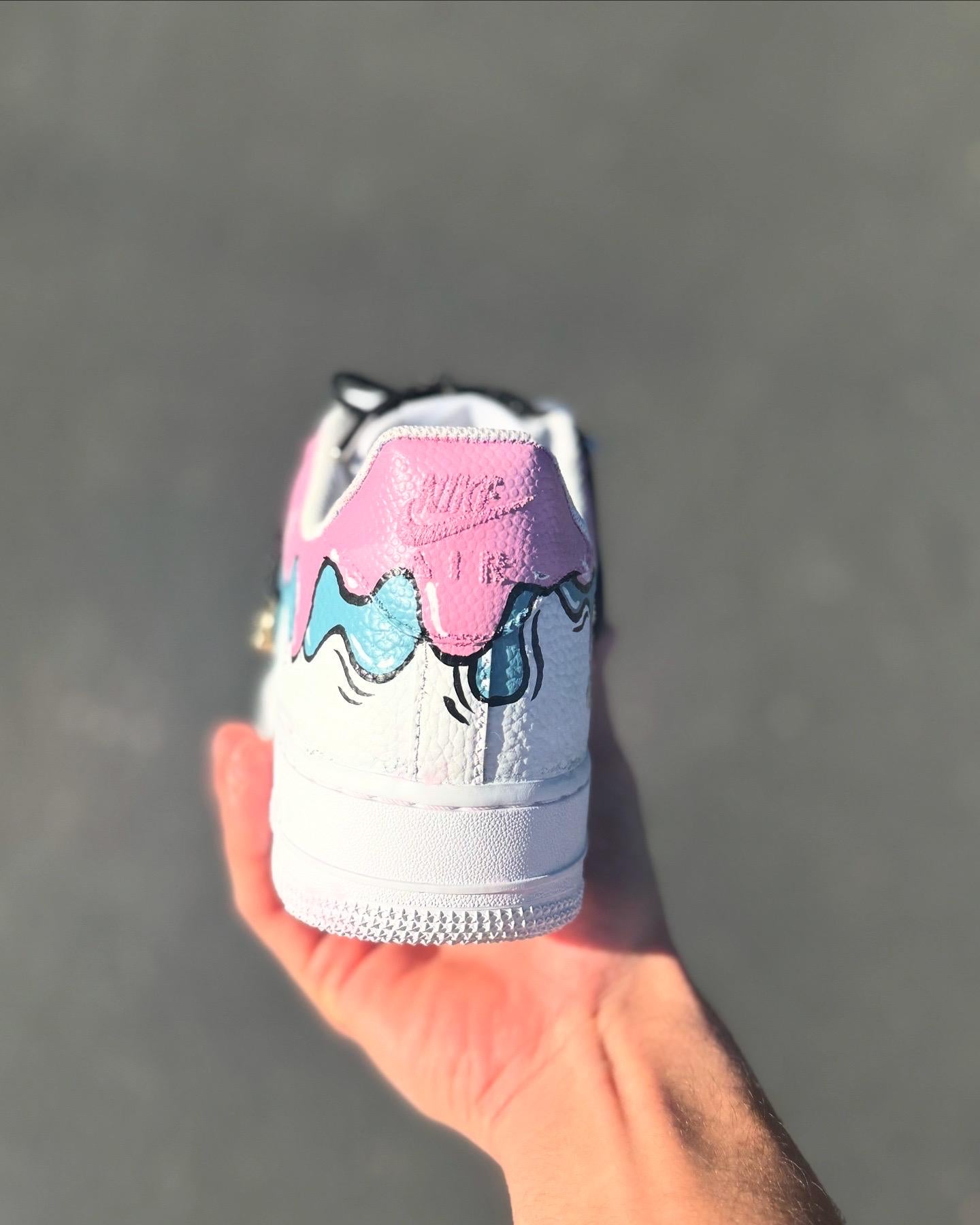 Hand-Painted Ice Cream Drip Air Force 1s: Custom Pastel Sneakers