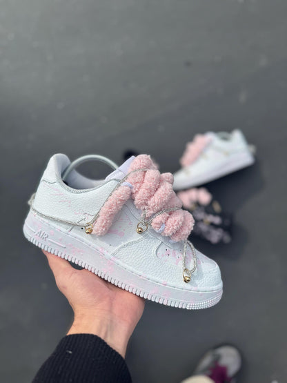 Custom Shoes White and Pink Splatter Sneakers With Plush Laces Hand Painted Streetwear Shoes