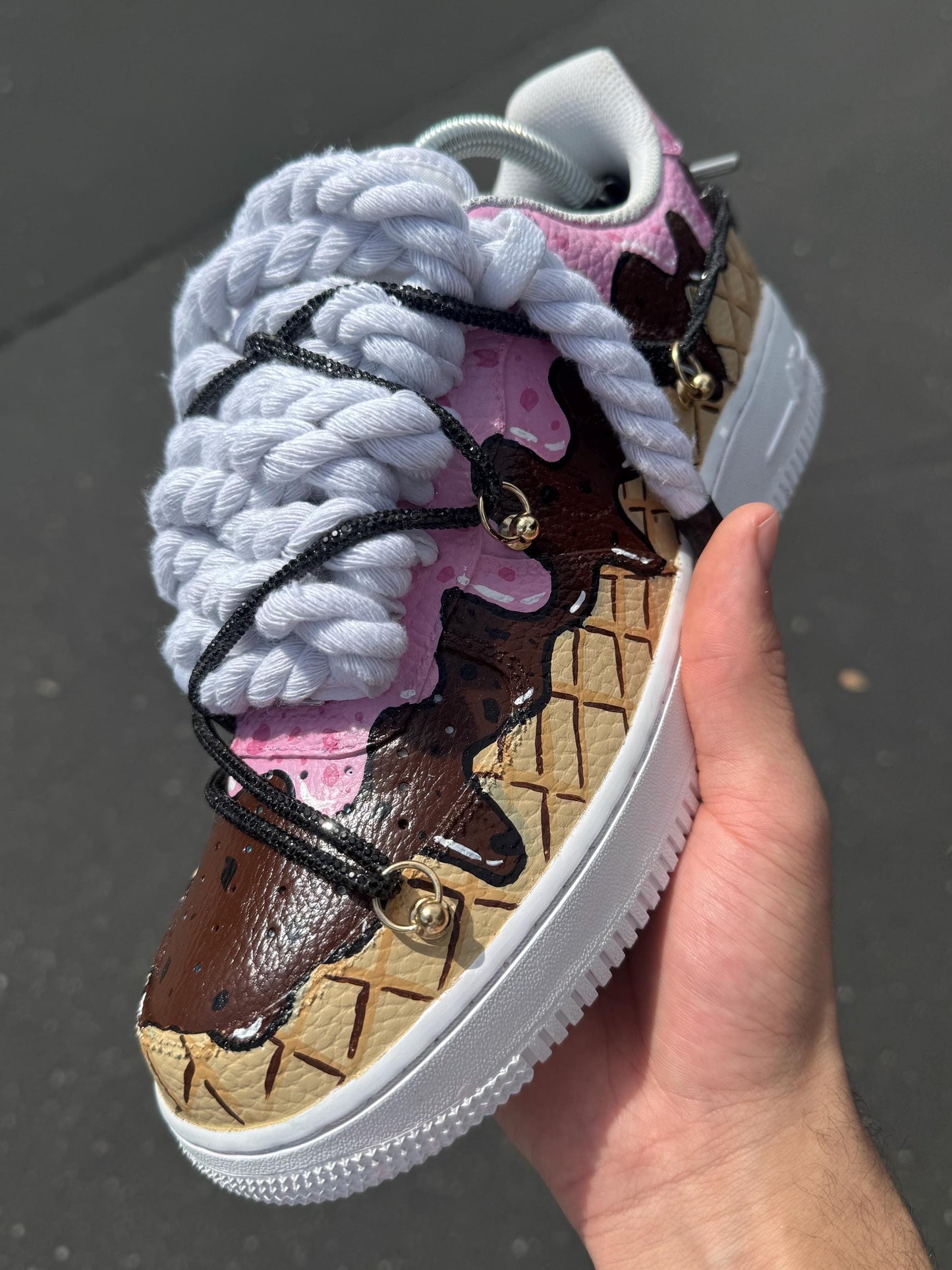 Hand-Painted Ice Cream Drip Air Force 1s: Custom Waffle Cone Sneakers