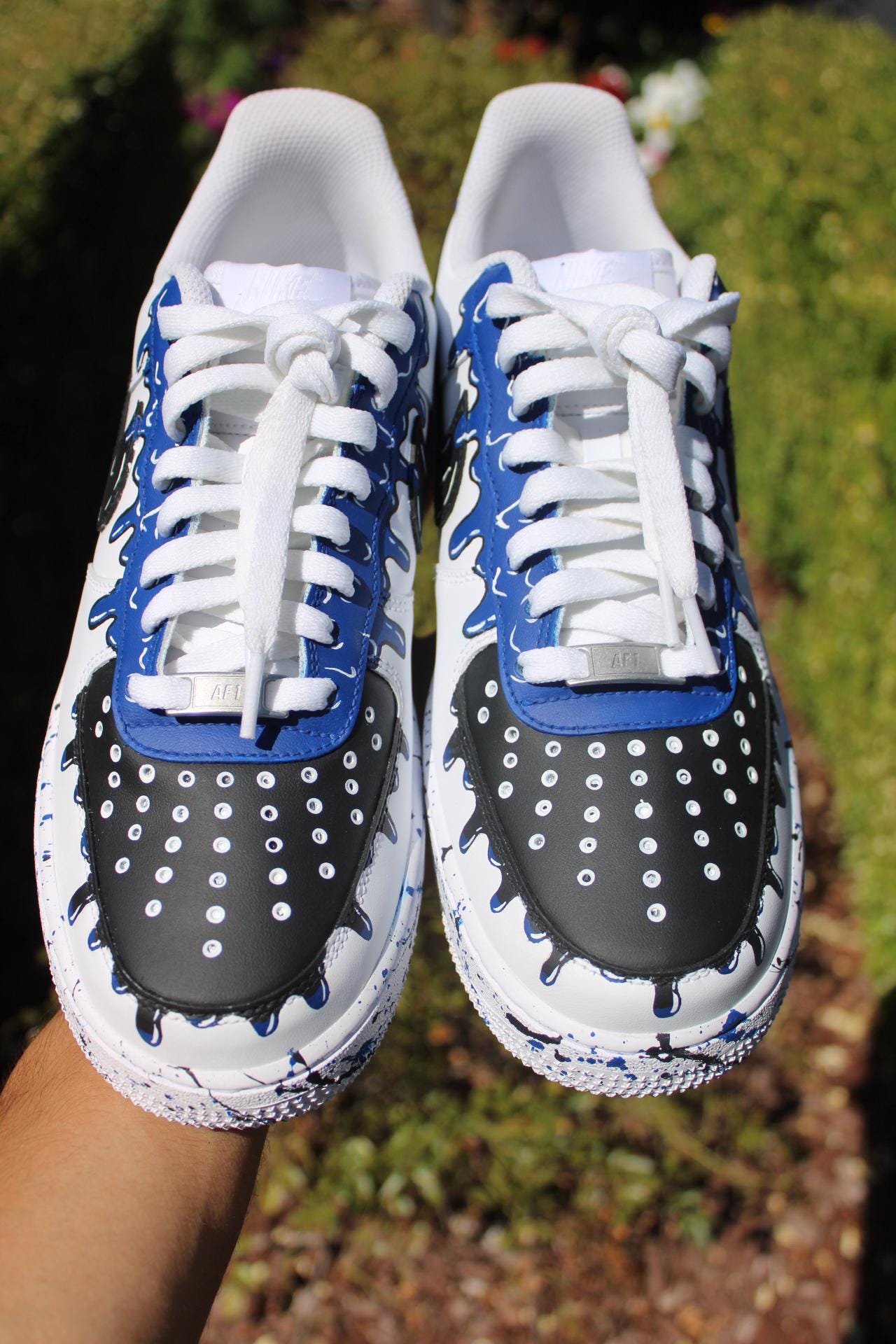 Custom Drip Air Force 1s: Hand-Painted Blue Splatter Shoes