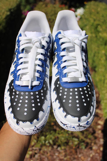 Custom Drip Air Force 1s: Hand-Painted Blue Splatter Shoes