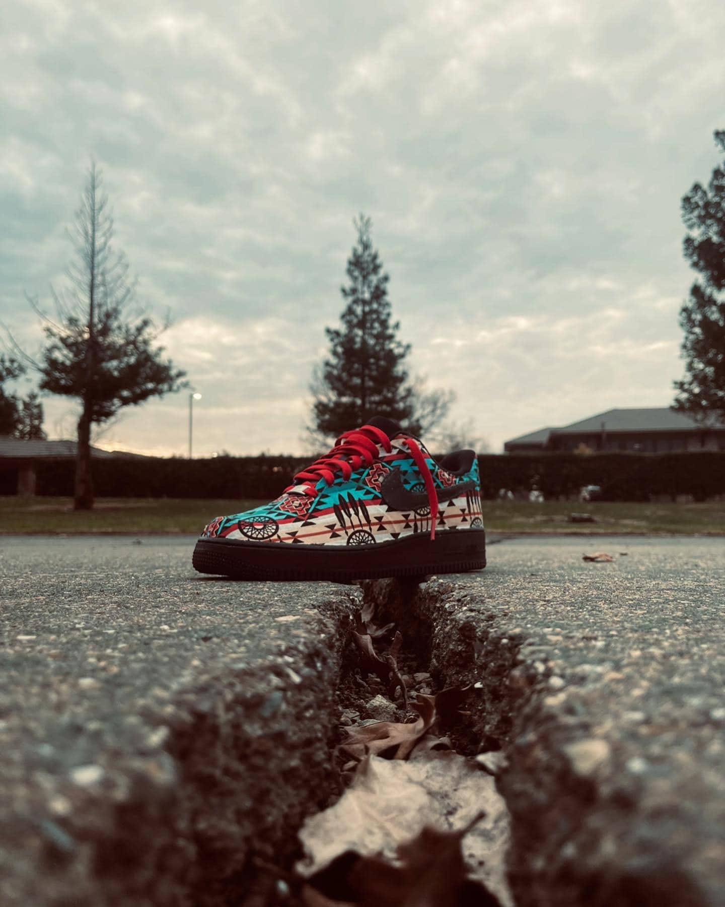 Hand-Painted Tribal Air Force 1 Sneakers: Indigenous Fabric, One-of-One