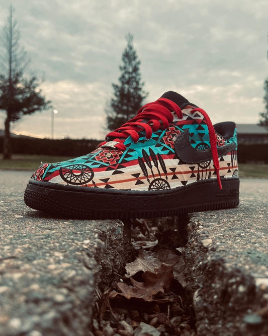 Hand-Painted Tribal Air Force 1 Sneakers: Indigenous Fabric, One-of-One