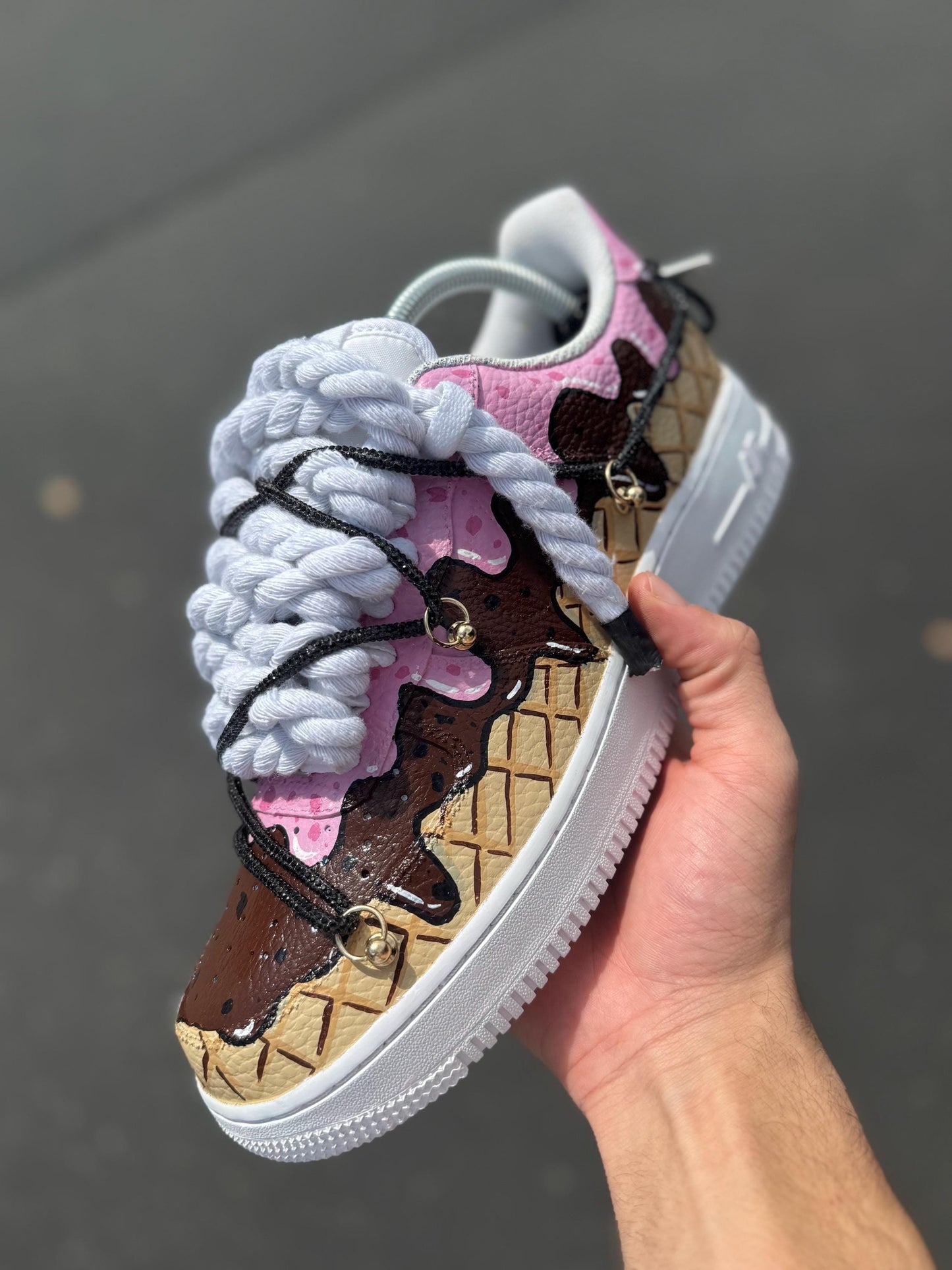 Hand-Painted Ice Cream Drip Air Force 1s: Custom Waffle Cone Sneakers