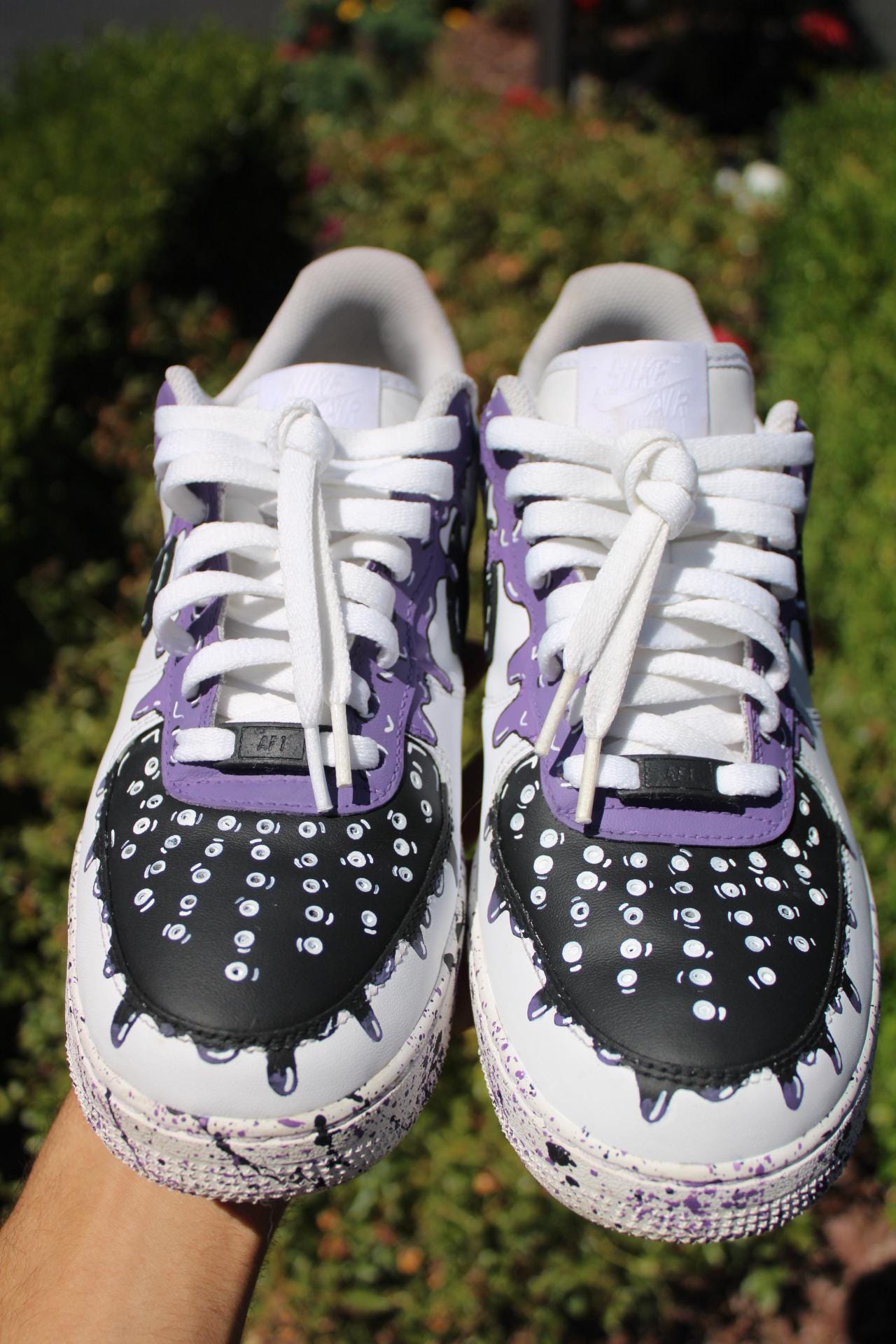 Custom Drip Air Force 1s: Hand-Painted Purple Splatter Shoes
