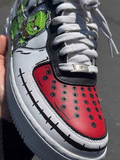 Hand-Painted Nightmare Before Christmas Air Force 1 Sneakers: Jack Skellington & The Grinch