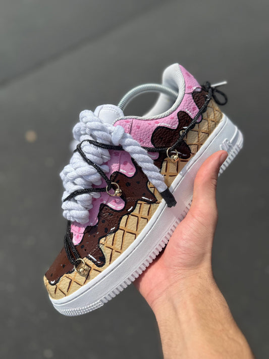 Hand-Painted Ice Cream Drip Air Force 1s: Custom Waffle Cone Sneakers
