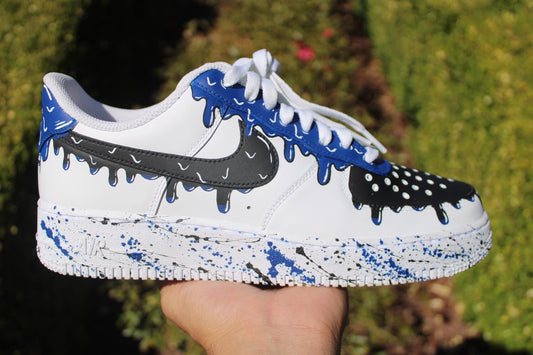 Custom Drip Air Force 1s: Hand-Painted Blue Splatter Shoes